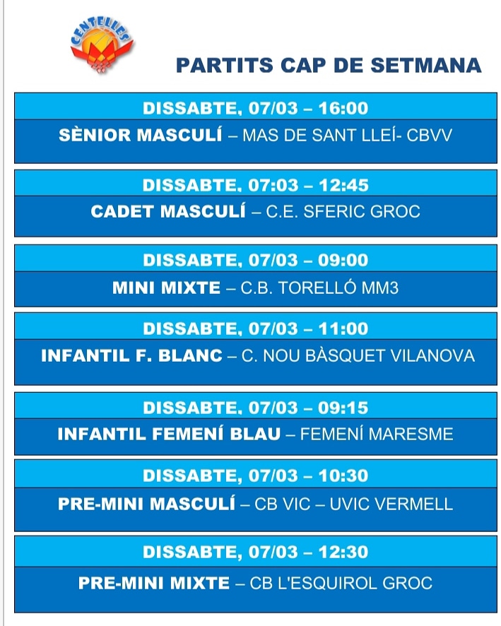 🔵 PARTITS D'AQUEST CAP DE SETMANA 🔵