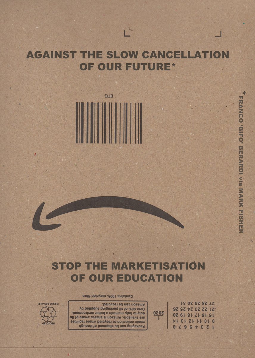 Poster made following Amazon's appearance at recent UUK conference at Glasgow School of Art. Amazon giving UUK Vice Chancellors business advice? I can mail A4 posters/share file to print. #UCUstrike #marketisation #UCUstrikesback #markfisher #EducationMatters