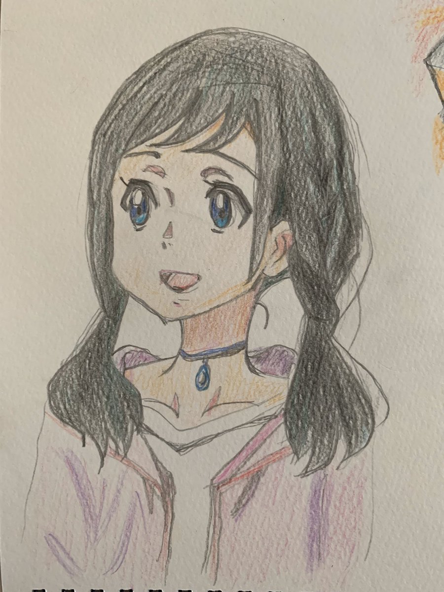 過去絵です 天気の子 アナログイラスト イラスト 色鉛筆 Pic 十条沙良のイラスト