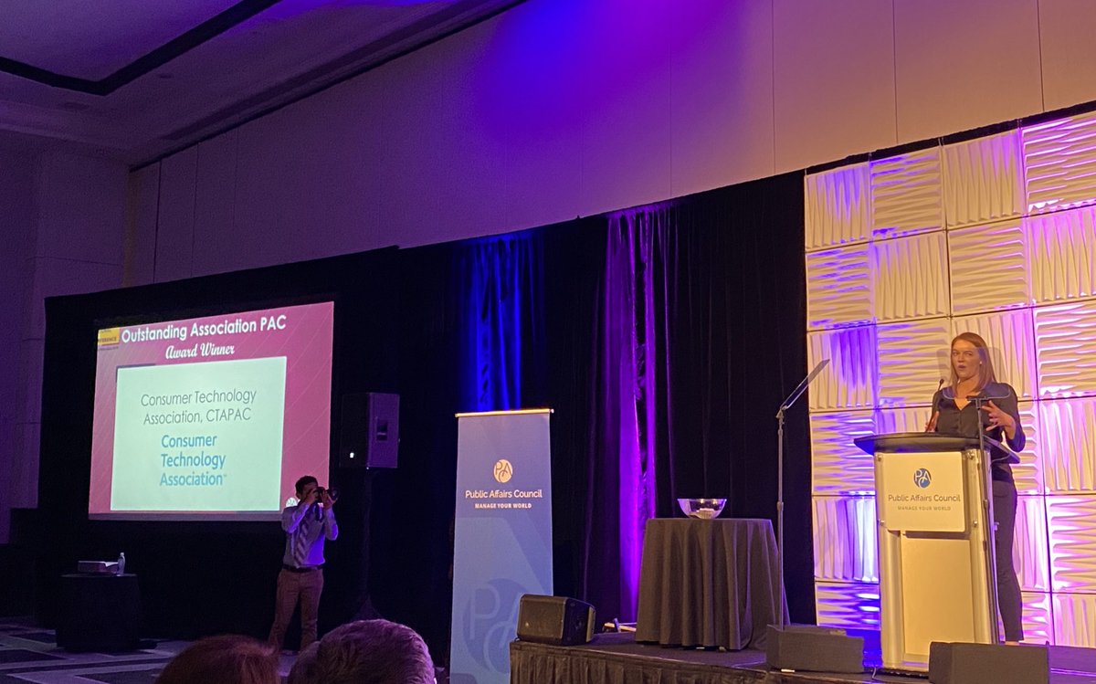 jebory's tweet photo. Awesome to see Kelsey Odom of @CTATech winning the award for “Outstanding Association PAC” at @PACouncil #pacmiami. She’s a rockstar... and CTA is the best. https://t.co/TioCouBp2f