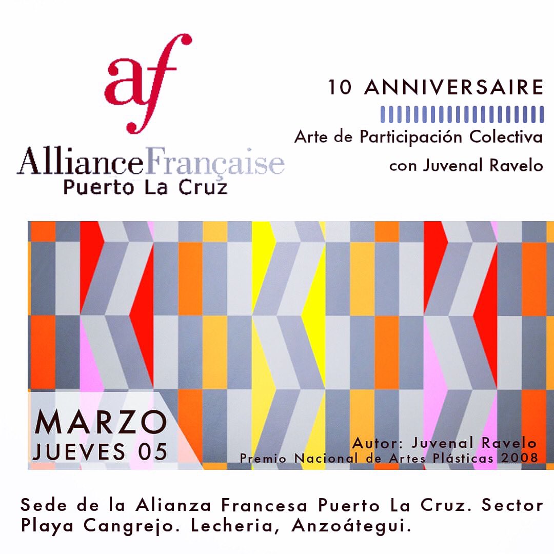 NadalDiplo's tweet photo. Como parte de la celebración del Décimo Aniversario de la Alianza Francesa de Puerto La Cruz vamos a realizar un mural obra colectiva que el artista Juvenal Ravelo denomina Arte de Participación. Entre todos pintaremos los módulos cromáticos que Ravelo ha creado para esta ocasión https://t.co/gKJk83aL6s