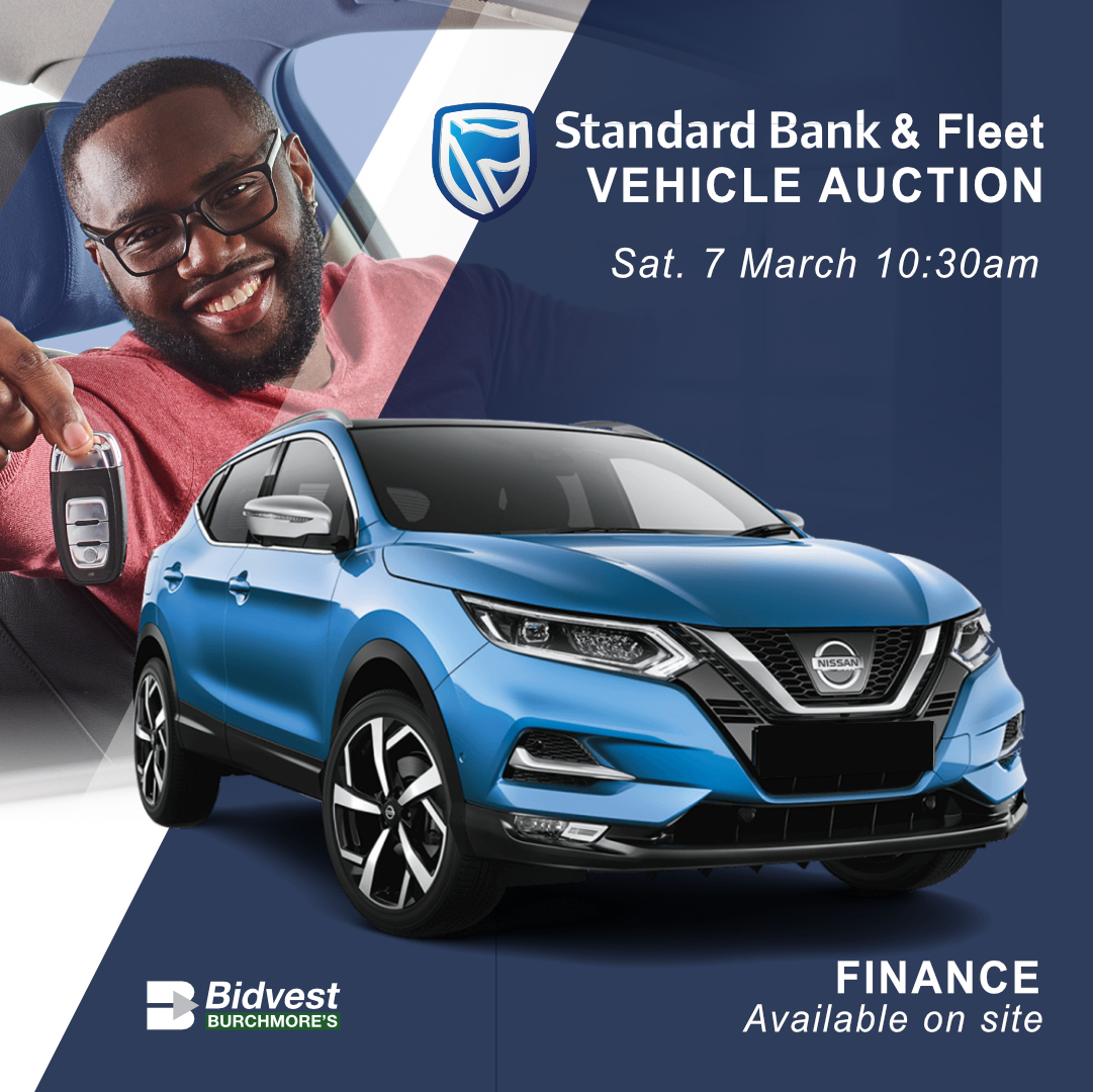 FINANCE AVAILABLE ON SITE! - CPT
Standard Bank vehicle auction
Sat, 7 Mar, 10:30am
More info: burchmores.co.za/auction/937
WhatsApp helpline: 067 036 1611 (text only)

Finance available on site!
Finance available:
Tamara on 078 842 3235
or tamara@auctionfinance.co.za