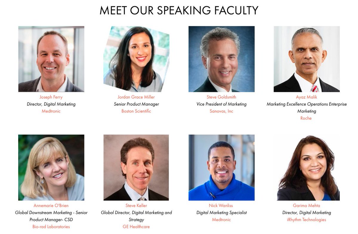 ExLMedDevices's tweet photo. Meet the 2020 speaking faculty for the 9th Digital Marketing for Medical Devices West, https://t.co/n10zHb7ovD, in San Francisco, April 22-24

Download the agenda https://t.co/XwyEkoEJJt

Early Bird ends this Friday, March 6, so sign up now https://t.co/bAJNmxz9JB #medicaldevices https://t.co/zSGkONrqfS