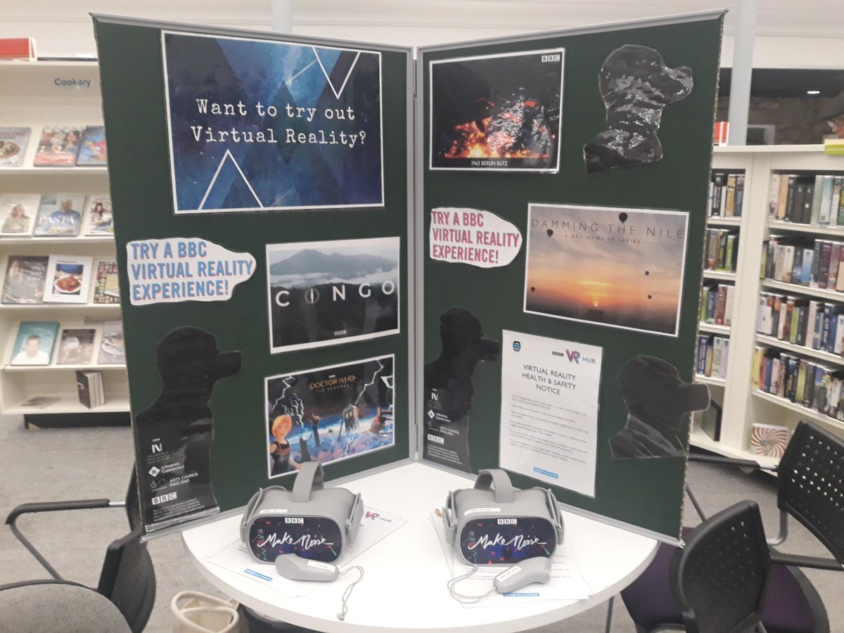 NlandLibs's tweet photo. Come and try out Virtual Reality at #Hexham Library.  We are here till 4pm and will be back tomorrow. #BBCVR https://t.co/zgRw12eycn