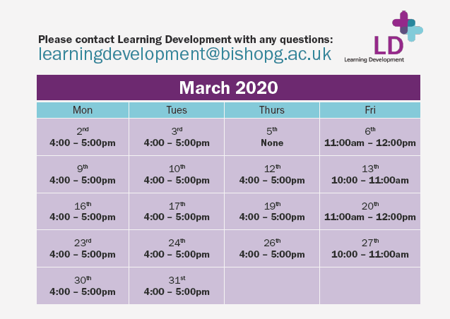 Spring is around the corner and so are our March drop-ins! Pop along during one of these slots to ask any quick questions or queries you might have about your work. No need to book!