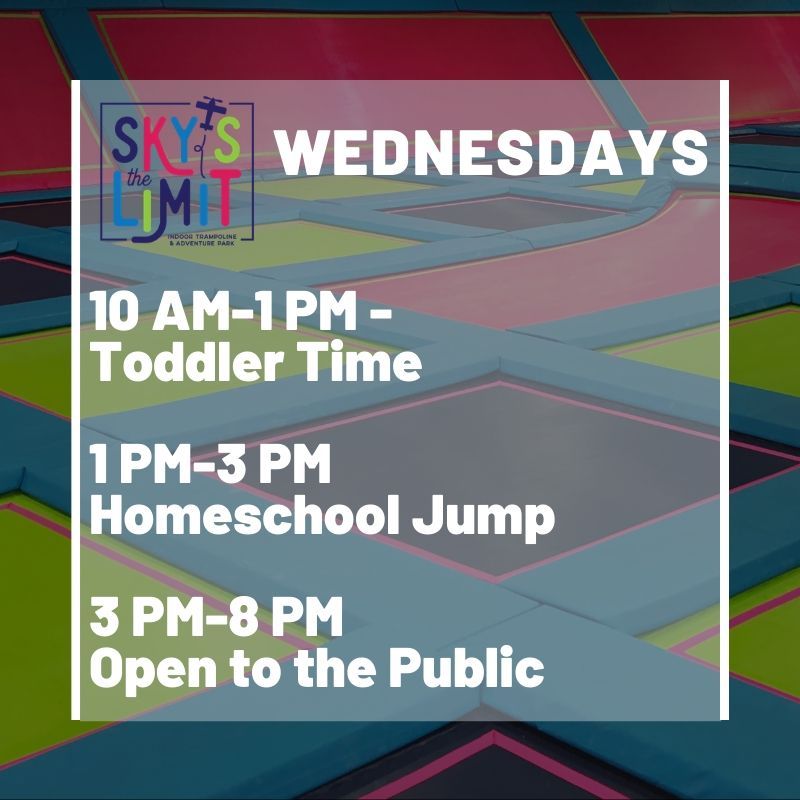 SkysTheLimitKY's tweet photo. Wednesdays are for Toddler Time!  And Homeschool Jump!  And Mega Jump Wednesdays - 1 hour for $10 or 3 hours for $20! https://t.co/KiZ9MyXbTN