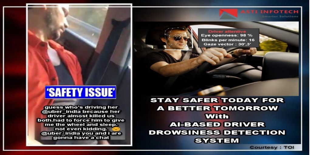 Astiinfotech's tweet photo. Everyone might have heard of the news on #TOI about the driver who #dozed off on express highway and the #woman had to drive all the way to Mumbai!
#Uber & #Ola needs to concentrate on #passenger & #driver safety.
#DriverDrowsinessDetection & Monitoring is the need of the day! https://t.co/X62NqGmyHO