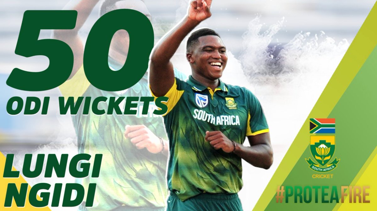 OpenfieldZA's tweet photo. Fastest South African to reach 50 ODI wickets in just 26 matches. Well done @NgidiLungi ๐ฅ๐ฟ๐ฆ
#OpenfieldTalent https://t.co/kOZTjUBFLW