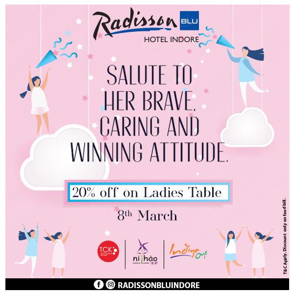 IndoreRadisson's tweet photo. We cheer for you on this journey of empowerment. This Women’s Day, leave your worries behind and find your solace at Radisson Blu, Indore! 
Come be a part of this celebration with us!

For details, call - +918085953802

#WomensDay #InternationalWomensDay #RadissonSocialHub https://t.co/yPTlaO1xkq