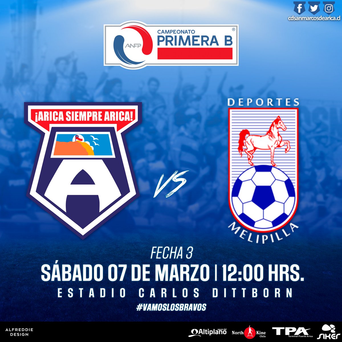 SM_AricaOficial's tweet photo. ESTRENO DE LOCAL

Este fin de semana el Bravo hará su debut como local en el Campeonato #PrimeraB 2020. Tu apoyo es fundamental para comenzar de la mejor manera en el Mundialista Carlos Dittborn. 💪💪

*Horario del partido sujeto a cambios. 

#VamosLosBravos
#OrgulloMulticultural https://t.co/xHM6lswo7g