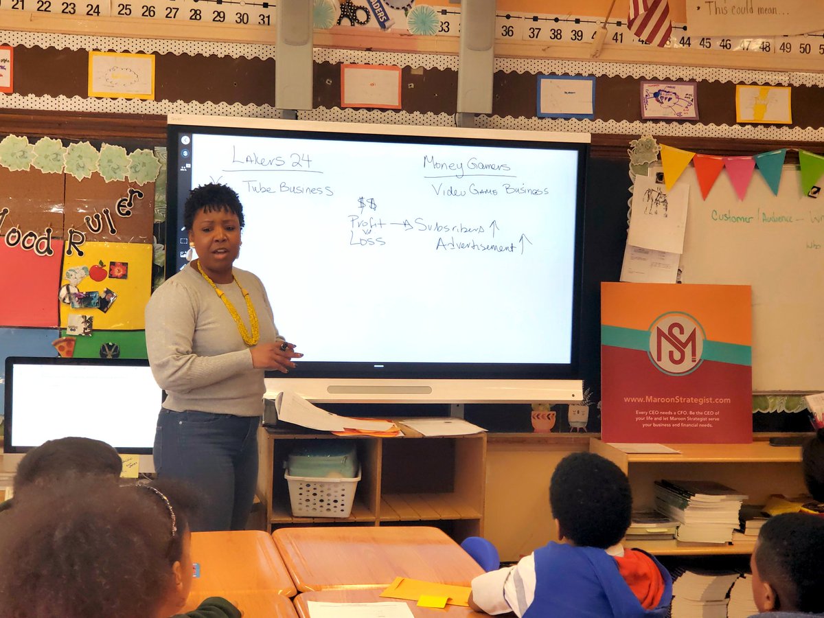 MaroonStrat's tweet photo. Maroon Strategist at work to empower our children on Financial Literacy and Entrepreneurship. These 5th graders were excited to learn that they too can become millionaires by owning their own business.  #studenteducator #doe  #financialliteracy #financialeducation https://t.co/famTS8hfI4