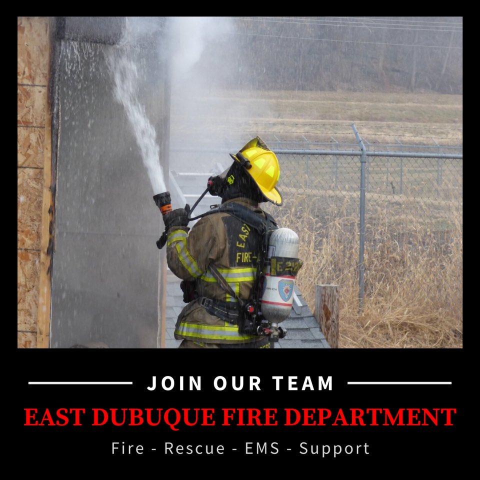 JoinFireService's tweet photo. The East Dubuque FD is looking for community members to join their team as firefighters, EMTs, or in non-emergency roles. No experience necessary and training provided.

Learn more about joining this fire department and others by visiting: https://t.co/9R36Kh9sEi

@edbqfire https://t.co/ykuErJt3hy