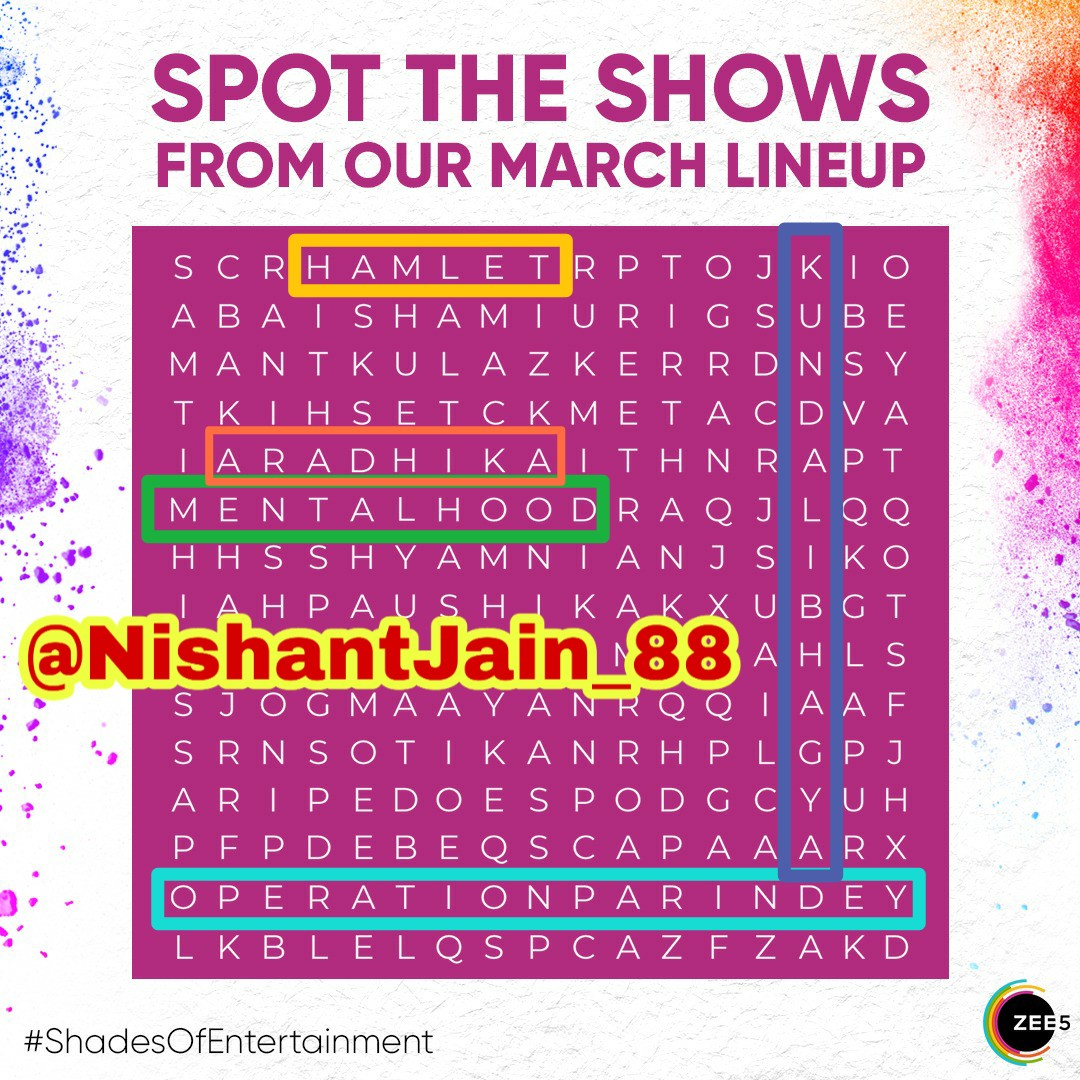 NishantJain_88's tweet photo. @ZEE5India 1️⃣MENTALHOOD✔️
2️⃣ARADHIKA✔️
3️⃣OPERATION PARINDEY✔️
4️⃣KUNDALI BHAGYA✔️
5️⃣HAMLET✔️
#ZEE5 #MarchLineUp #ShadesOfEntertainment
@ZEE5India
Join Guys
@ranchikuldeep
@Aaravsingh28
@blessedkamal
@Sanjiv_34
@Aniketw1551
@mysterioussu
@pari0275
@kunvaria
@prashpatel_
@sanjeev_mahto_ https://t.co/uOBgLeKYFV