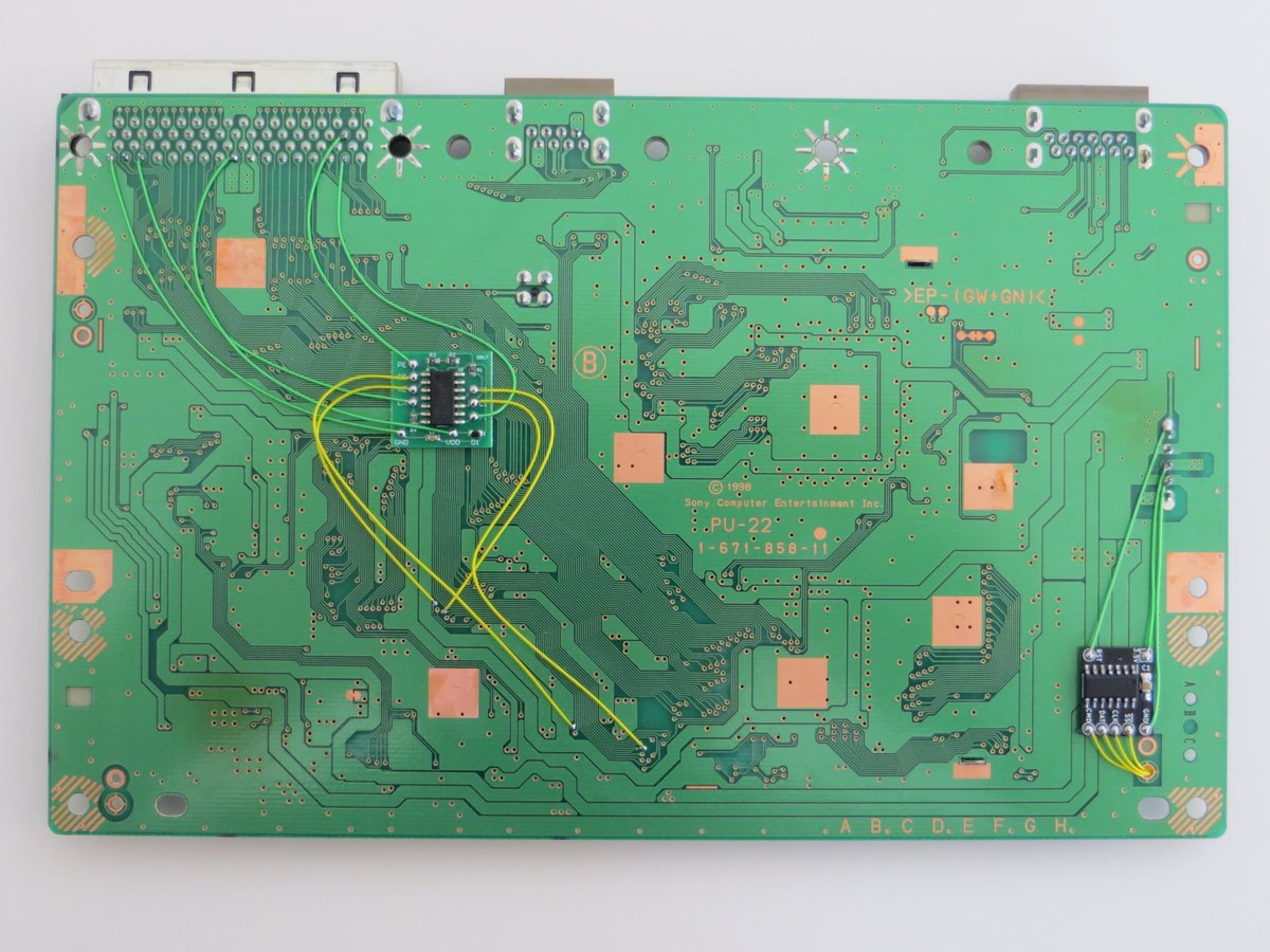 ConsoleMods's tweet photo. We are continuing yesterday's trend with nothing but photos of PSIO installs as I do them. Here we have a SCPH-7502 PU-22 specimen that has undergone a switchboard &amp; reset mod install. Just look at those fillets. Nice. #playstation #cybdynsystems #ps1mods #ps1 #ps1o #consolemods https://t.co/IsrmENvBjN
