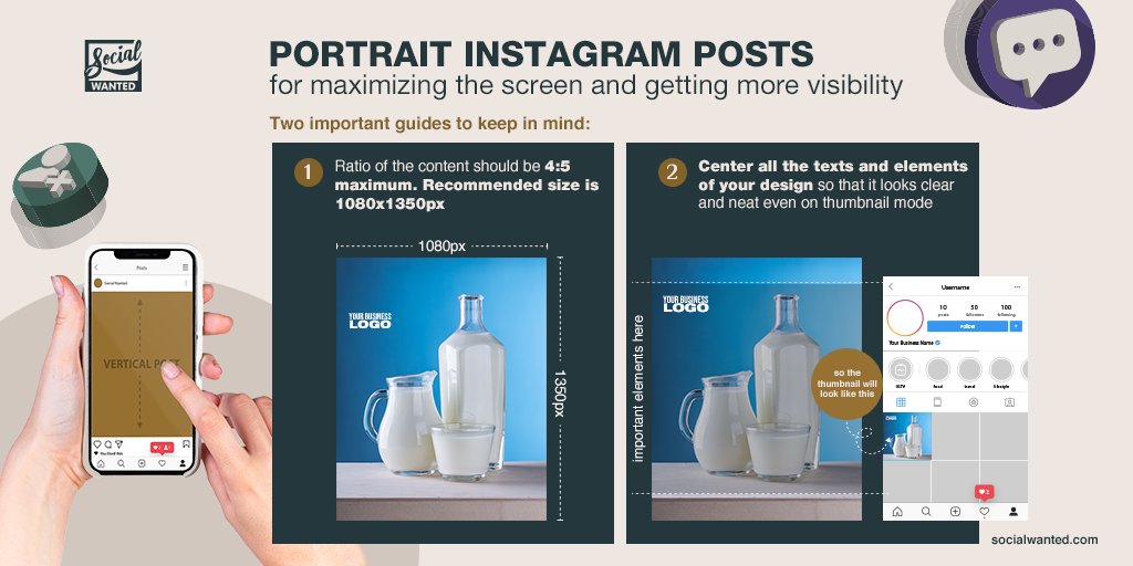 socialwanted's tweet photo. Square posts may be the norm on #Instagram, but many content creators agree that portrait posts maximize the screen and therefore allow more exposure for your brand or message. Here's how to make eye-catching #portraitposts on IG: https://t.co/HPZxlRCiUg