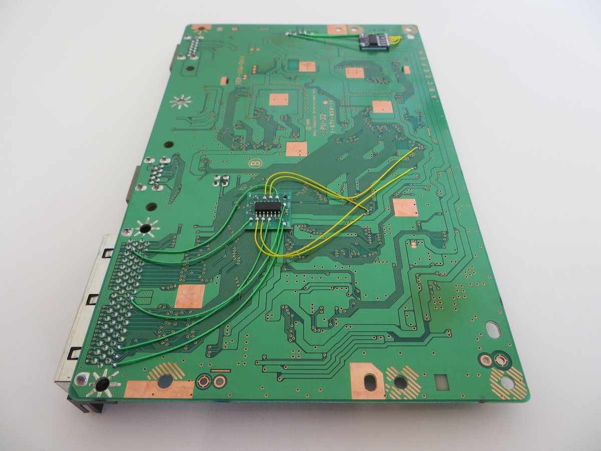 ConsoleMods's tweet photo. We are continuing yesterday's trend with nothing but photos of PSIO installs as I do them. Here we have a SCPH-7502 PU-22 specimen that has undergone a switchboard &amp; reset mod install. Just look at those fillets. Nice. #playstation #cybdynsystems #ps1mods #ps1 #ps1o #consolemods https://t.co/IsrmENvBjN