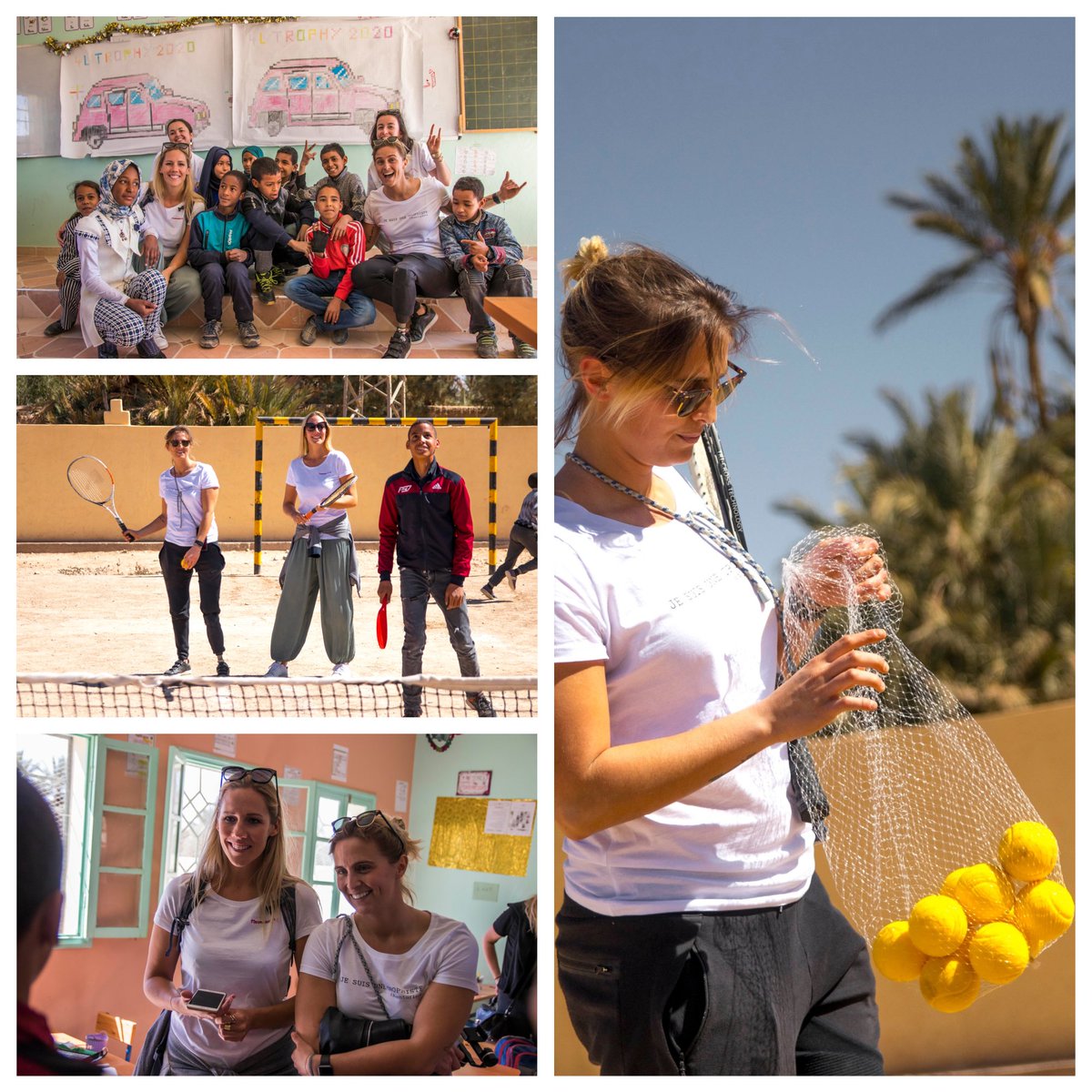 4L_Trophy's tweet photo. #JournéeInternationaleDuTennis 🎾
Lors de la journée ambassadeur @Enfantsdudesert, @pauline_drl a partagé sa passion du tennis avec les enfants du Ksar Dabhia, aux côtés de @SandyHeribert. MILLE MERCIS à ce duo incroyable d’avoir été à nos côtés pour le #4LTrophy2020 ! 🙏🏾💛 https://t.co/hoXo3Q6Uvv