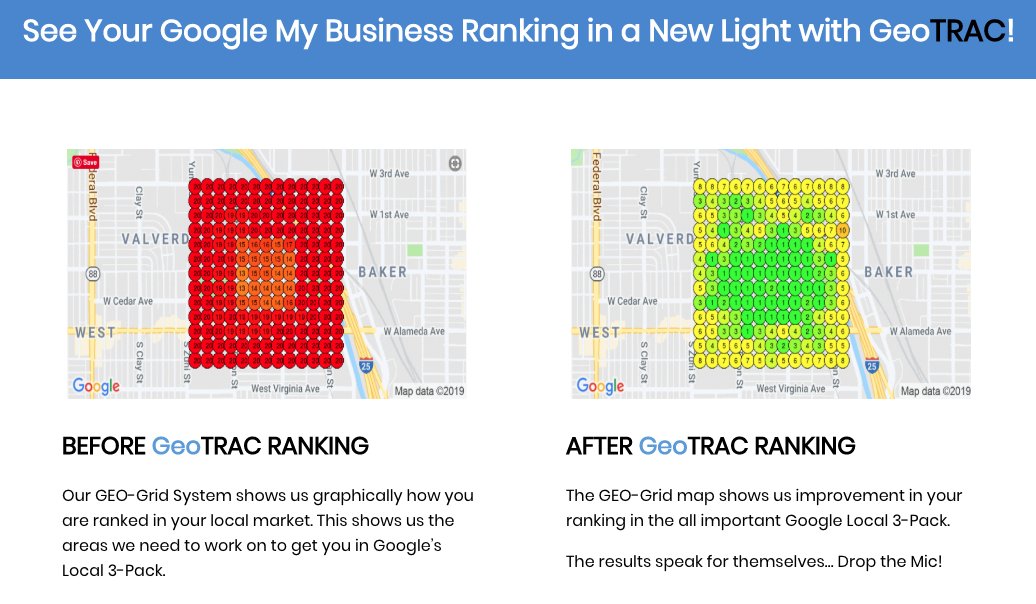 If you have a local business did you know 94% of online clicks come from page one. Our GeoTRAC shows you the progress.

#customerexperience #CustomerService #branding #BrandExcellence #StrategyExcellence #MarketExcellence #GoogleMaps #smallbusinessowners #SEO