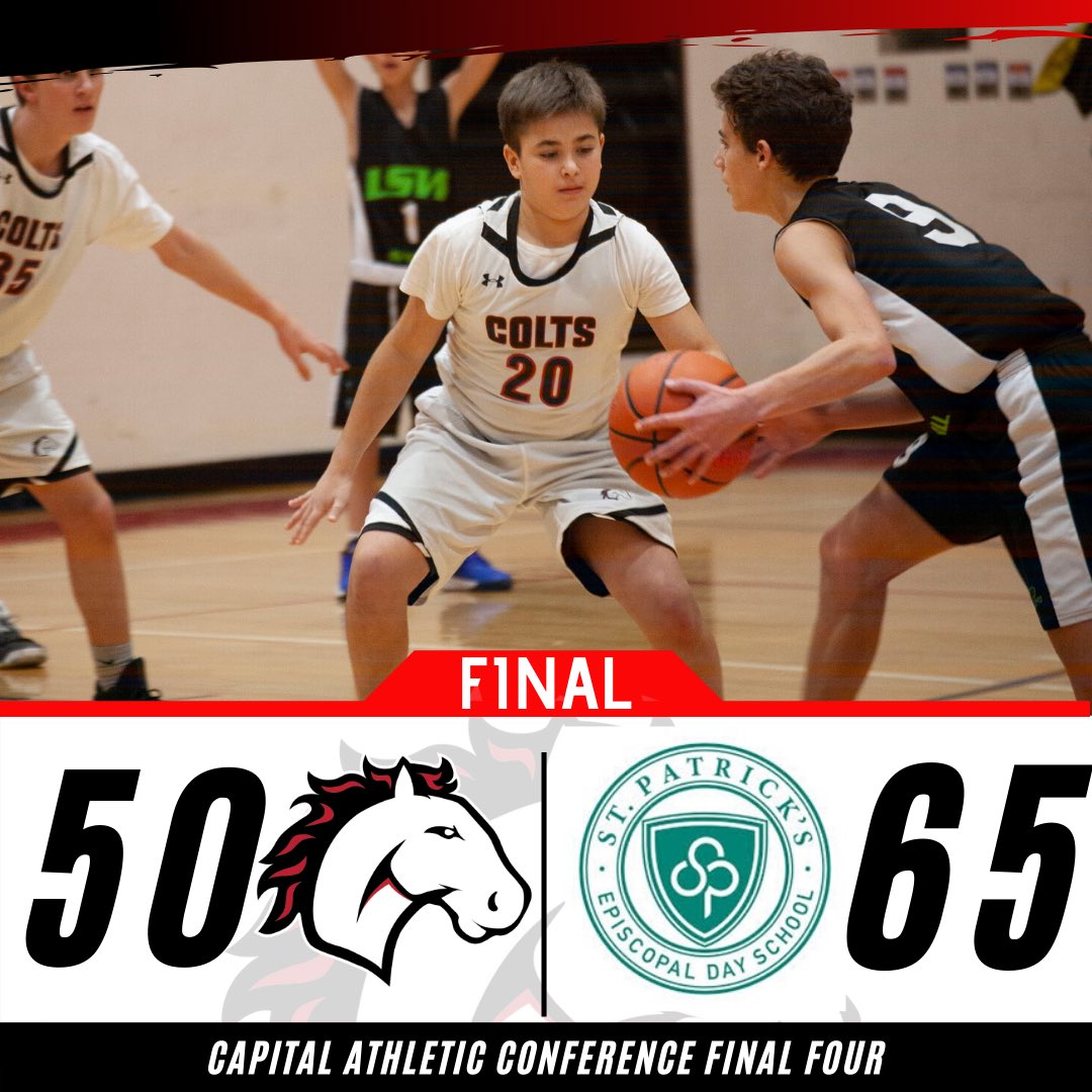 TLawsColts's tweet image. Varsity Boys 🏀 drops CAC Final Four game to a strong St. Patrick’s team!#coltspride#cacfinalfour