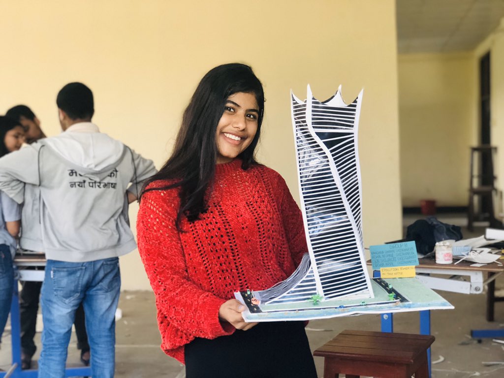 Thesanemaniac_'s tweet photo. With this last project our first semester comes to an end. This project and the struggle we faced while twisting the tower will always be on my mind. Haha, twisted life and a tower. Well, kudos to our team!❤️ Did it anyway!!!!!!!! #Evolutiontower https://t.co/KJ6t7crbuJ