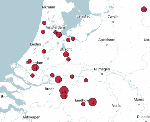 Map showing cases in the netherlands