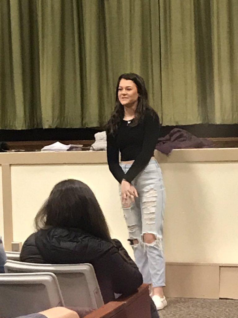 Olivia M announcing her senior project blood drive to the class of 2020. Donate on 3/20.  @whs_bulldog @WPSBulldogs #seniorproject @RIBloodCenter