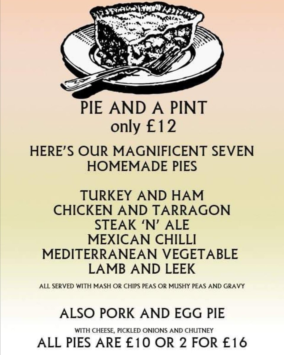 Join us this week for British Pie week
£12 pie and a pint.
Magnificent 7 homemade pies
Also this Saturday its the big one Wales v England shown live!
#BritishPieWeek2020 #BritishPieWeek #pieweek #llandudno #Wales #Rugby #6Nations2020 #guiness #conwy #ale #WhatsOn