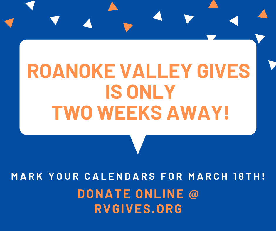Roanoke Valley Gives is only two weeks away! Early Giving starts March 9th. Donate online at rvgives.org!
#rvgives20 #givewhereyoulive