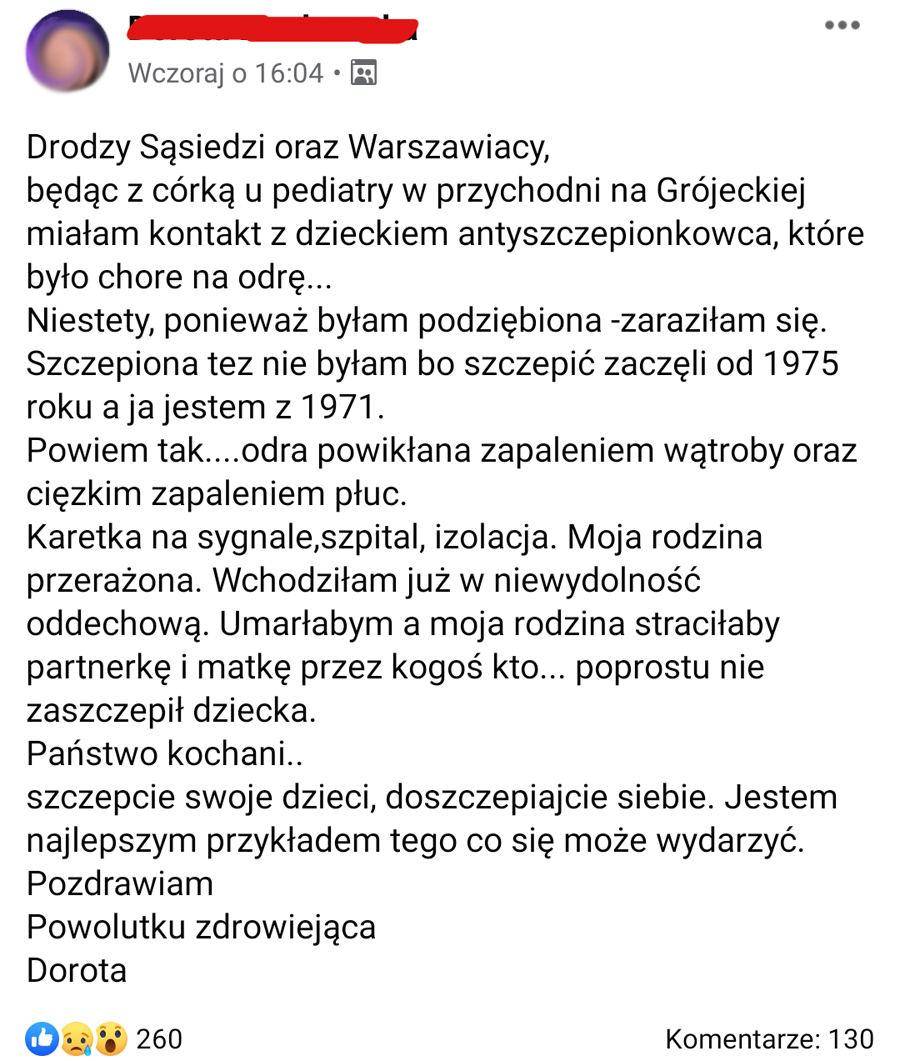 totylkoteoria's tweet photo. Ku przestrodze. Kobieta zaraziła się odrą od niezaszczepionego dziecka antyszczepionkowców. https://t.co/wQfyxkTil1