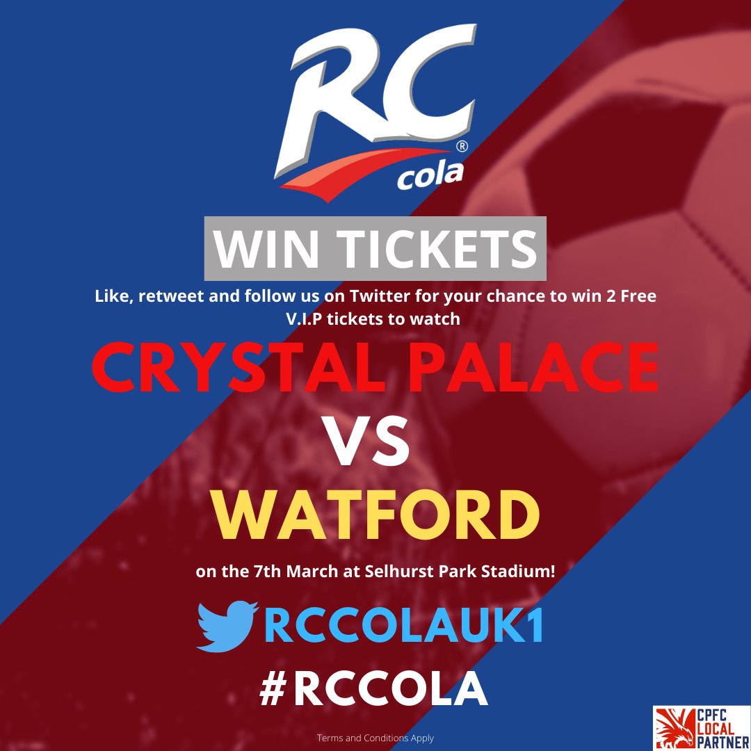 rccolauk1's tweet photo. ⚽️#Giveaway Alert!⚽️

Win 2 V.I.P tickets to watch Crystal Palace vs Watford at Selhurst Park on the 7th March! @CPFC 

To Enter:
◾️ Like &amp; Retweet
◾️ Follow @rccolauk1
◾️ Participants must be 18 &amp; over

Competition ends: 11:59 pm on 05/03/20.

T&amp;Cs Apply. https://t.co/5sEIe1bOx2