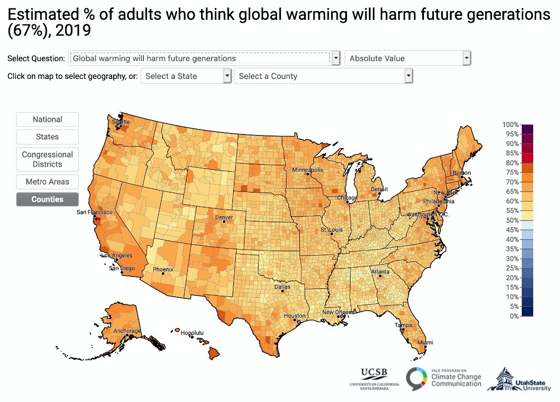 Problem #2 is psychological distance: we think climate impacts are distant and far-off in space, and/or time, and/or in terms of what is relevant to our lives. Check out these survey results from the  @YaleClimateComm