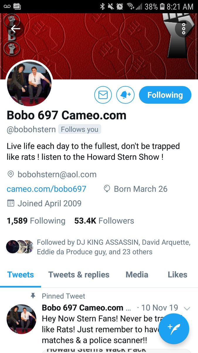 MrJerryOC's tweet photo. Final decision.  Please follow @bobohstern He is a gift to @sternshow and always has great questions prepared and has kept our roads safe. https://t.co/Ikw3tMhD14