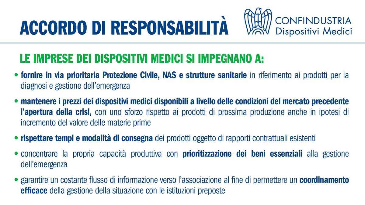 ester_caimo's tweet photo. Quando l’industria dei dispositivi medici si unisce con grande senso di responsabilità per il bene del Paese. #CoronaVirusitaly https://t.co/Afy7BGBvWo