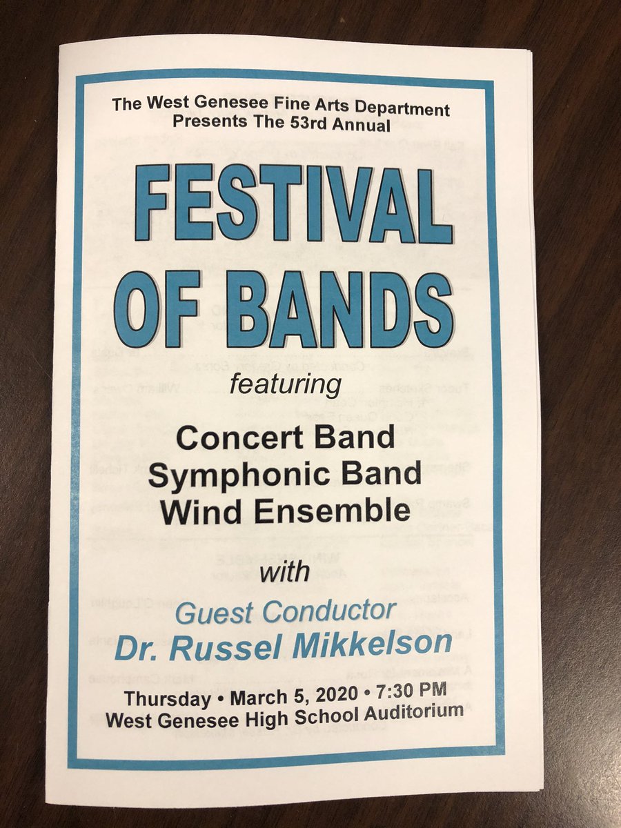 We welcome Dr. Russ Mikkelson from The Ohio State University as our guest conductor for our 53rd Festival of Bands. Great to have him back at WG! <a href="/WestGeneseeCSD/">West Genesee Schools</a> <a href="/jdbillscnzm/">David C. Bills</a>