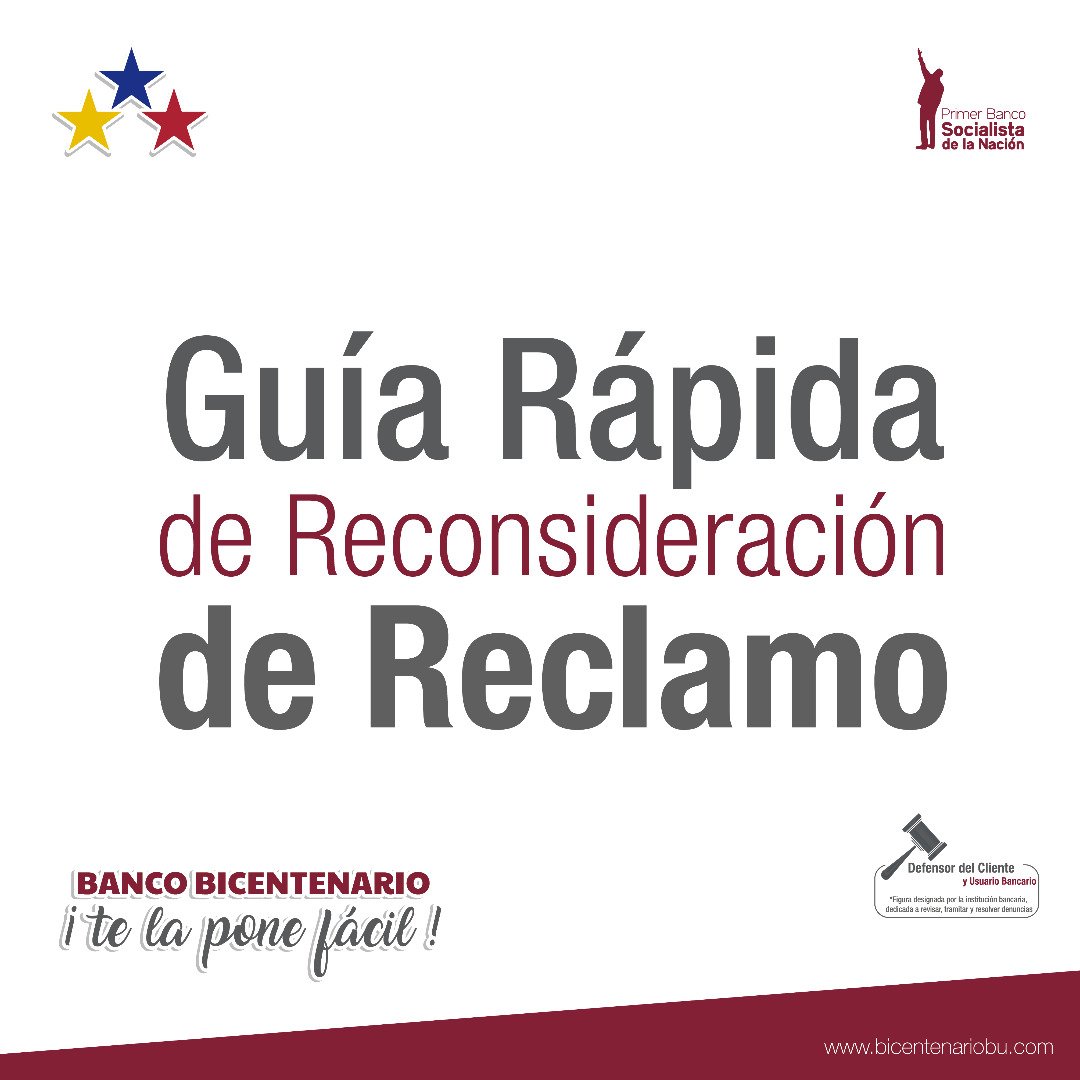 BDT_VE's tweet photo. #ATENCIÓN 📢 || El @BcoBicentenario pone a disposición de sus usuarios la Guía Rápida para la Reconsideración de Reclamos, con el propósito de brindar atención oportuna y de calidad. Más detalles aquí ➡️ https://t.co/4N8Q7u6Y5z #BicentenarioContigo https://t.co/Rn3TX6T9lx