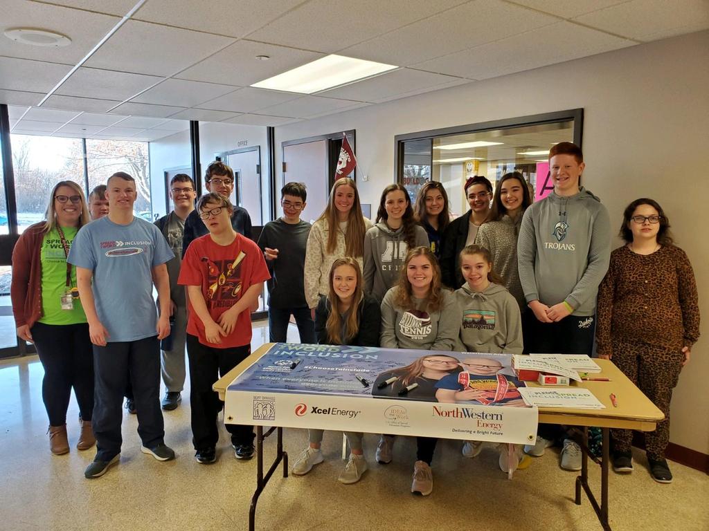 MadisonStuco's tweet photo. Happy National Inclusion Day! The student council and NHS chapter have teamed up to spread the word to end the word! Come sign the poster in the front lobby over lunch!!! 🤗 https://t.co/Pd0WDT0VPz