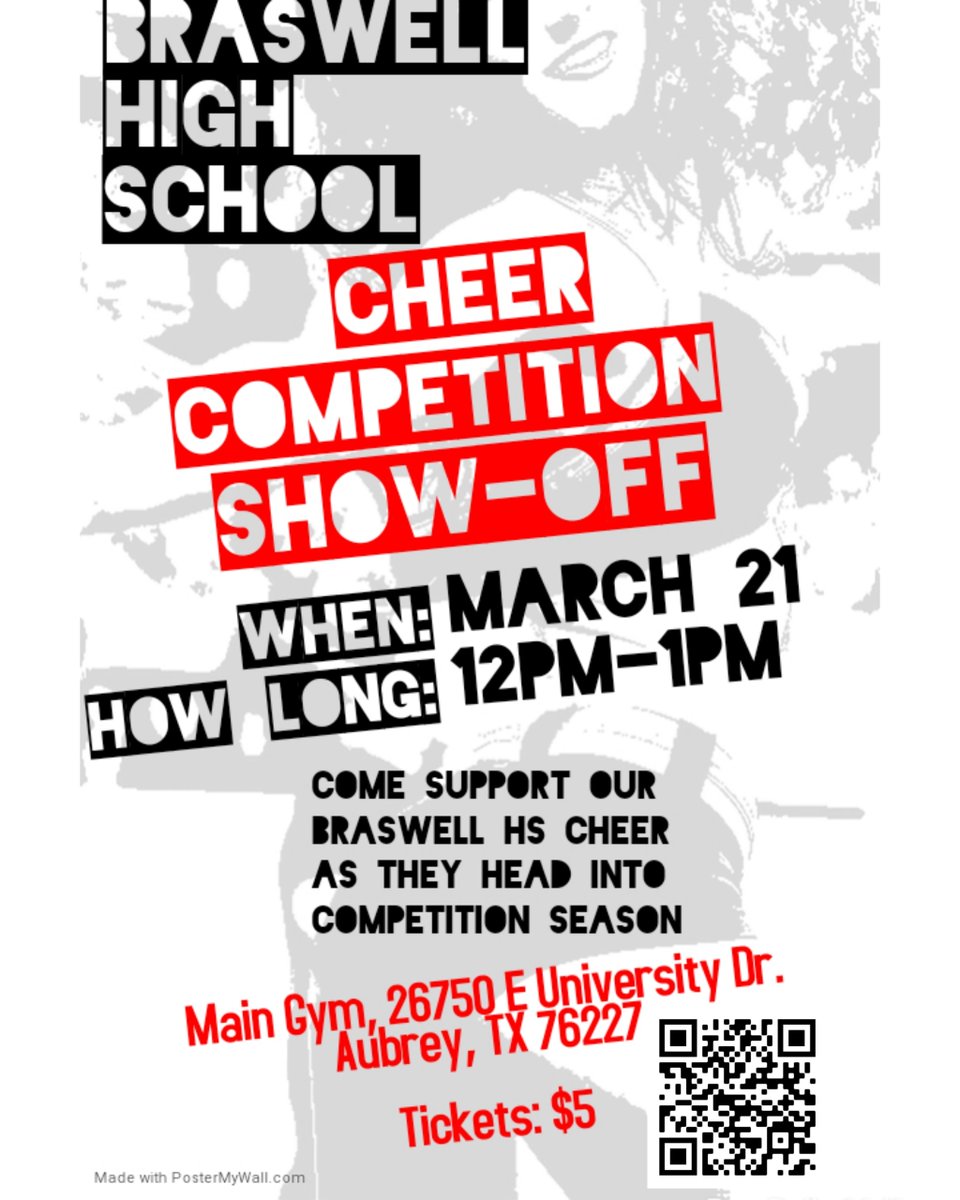 Please make plans to come out &amp; support your BRASWELL CHEER team at our FIRST ever CHEER SHOW-OFF.  This is an opportunity for an EXCLUSIVE look at the routine they plan to take to competition this year. 

Let's pack the gym and show support for BRASWELL CHEER!!  🐯❤ #BengalUp