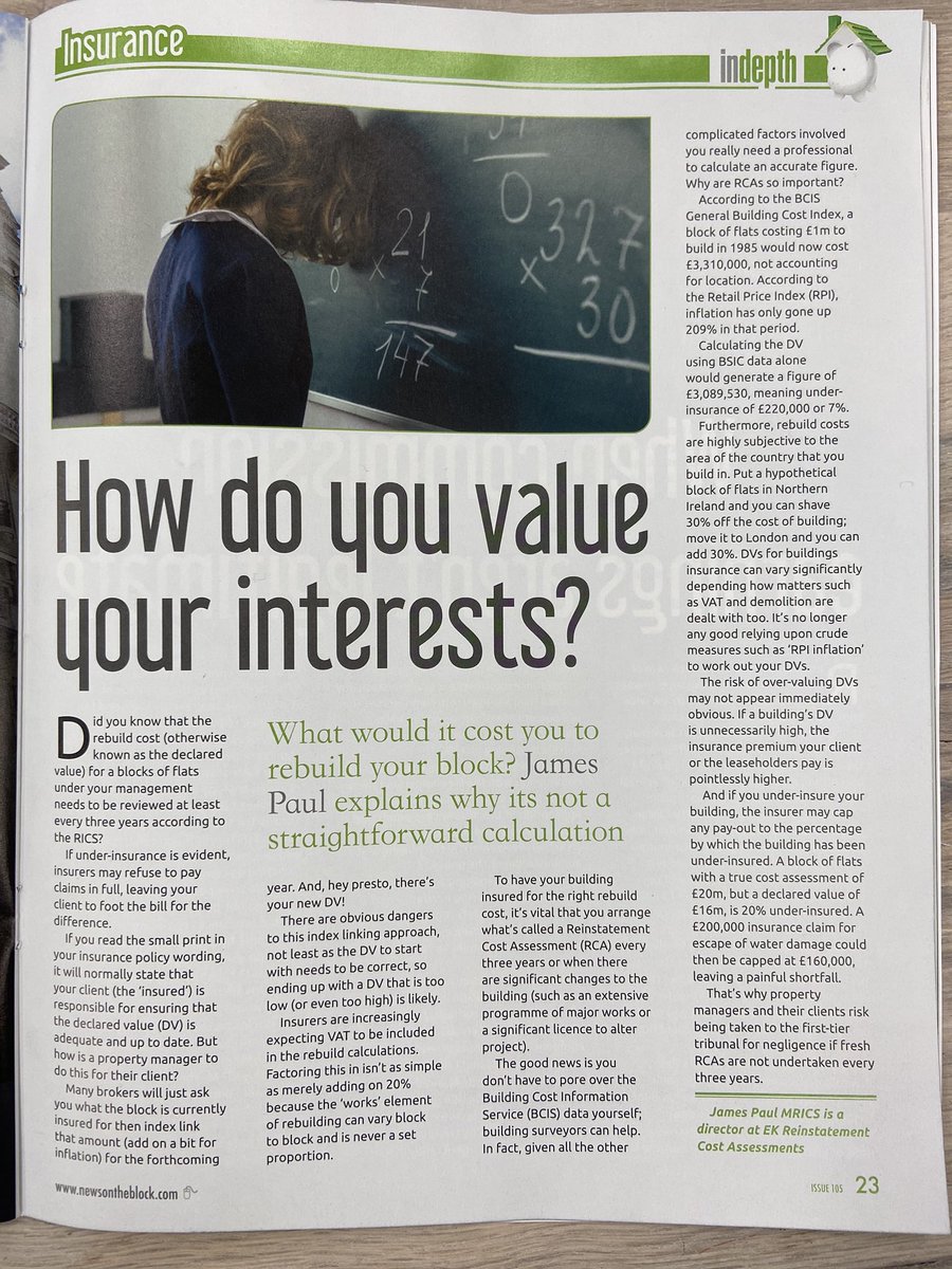 EarlKendrick's tweet photo. You know what it’s worth, we know what it costs! Great article by our EK RCA Director James Paul in @newsontheblock on valuing your blocks #Leasehold #insurance #blockmanagement #propertymanagement https://t.co/Uri9Hl3AeG