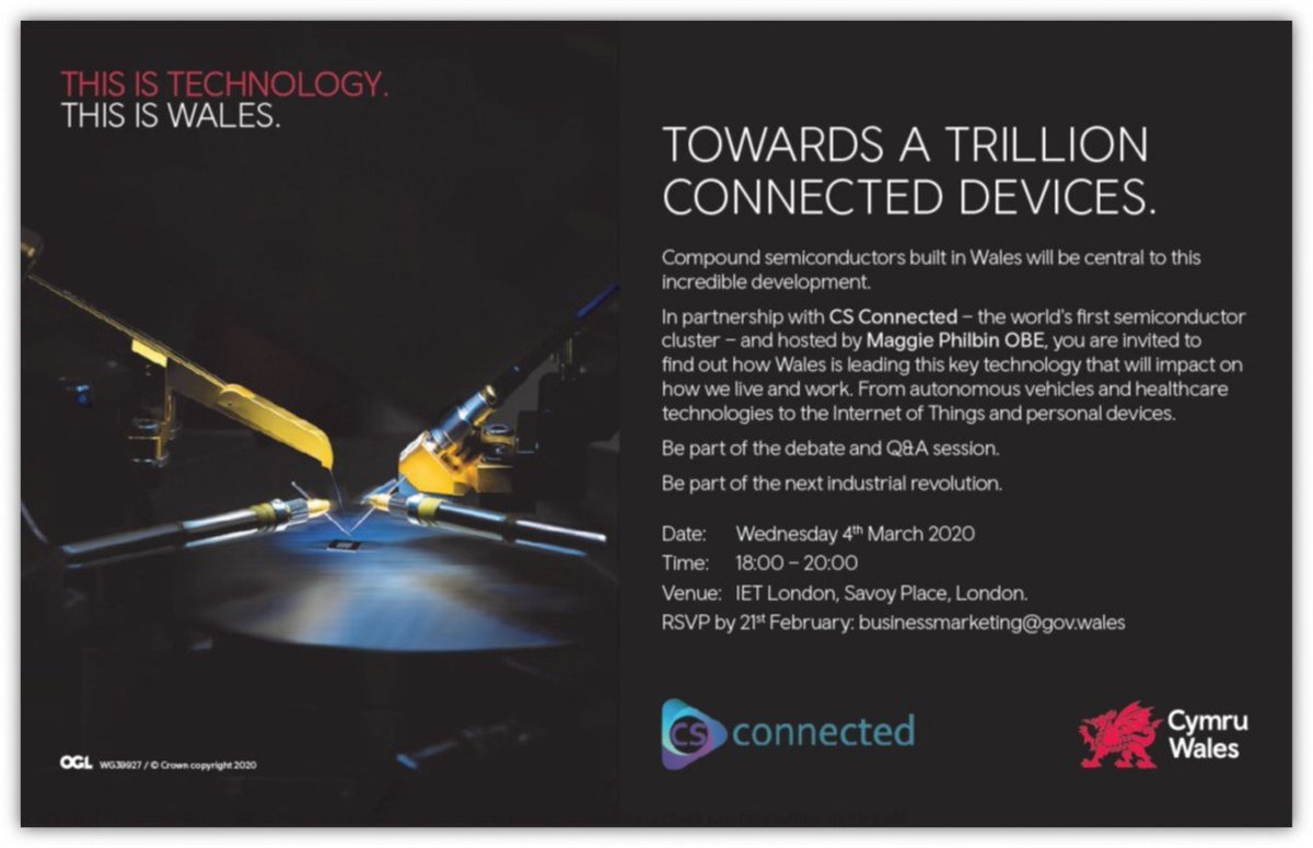 This evening our partner members Andy Sellars, Chris Meadows &amp; Wyn Meredith will introduce #CSconnected The World's First Compound Semiconductor cluster' at the IET #London as part of #WalesWeekLondon #ThisIsTechnology #ThisIsWales
walesweek.london/whats-on/this-…