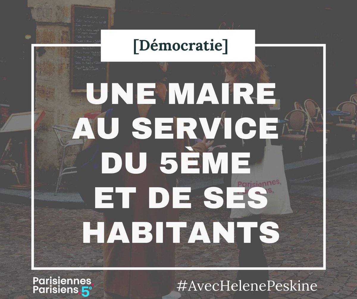 Parisien_nes05's tweet photo. [J-11 Municipales]

➡️ L’équipe Parisiennes, Parisiens 5ème vous promet plus de démocratie et de concertation entre les habitants !
Pour cela, votre voie(x) est essentielle !

#Le5emeAuCoeur #AvecHelenePeskine #Municipales2020 #MunicipalesParis2020
@HlnPsk5 https://t.co/S1Vkvb2zM4
