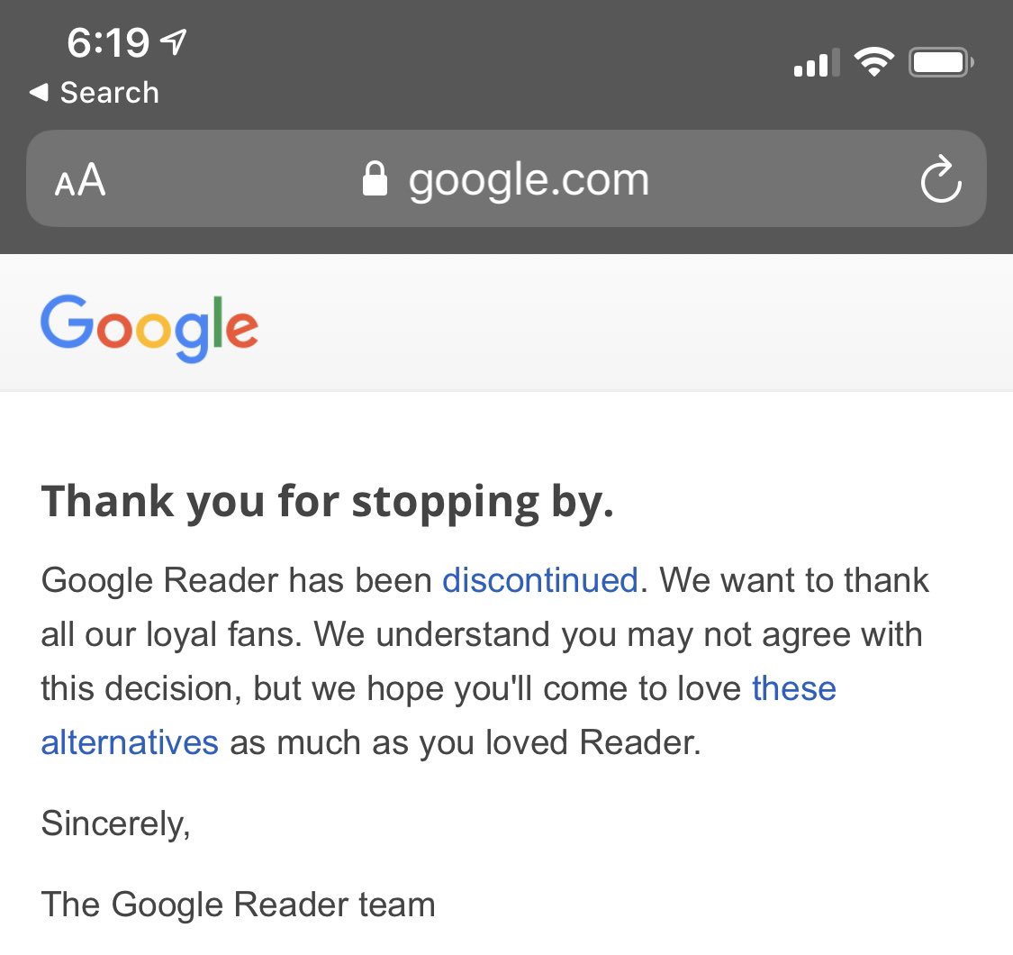 Google reader discontinuation notice