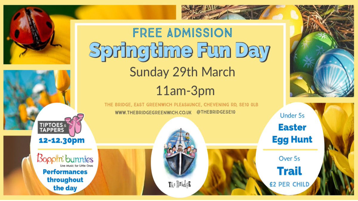 🌼 Date for your diary!!! Join us at The Bridge on Sunday 29th March for a whole lot of Easter Eggcitement 🐥 #eastereggstravaganza #greenwich #se10 #under5s #familyfun #thebridgese10