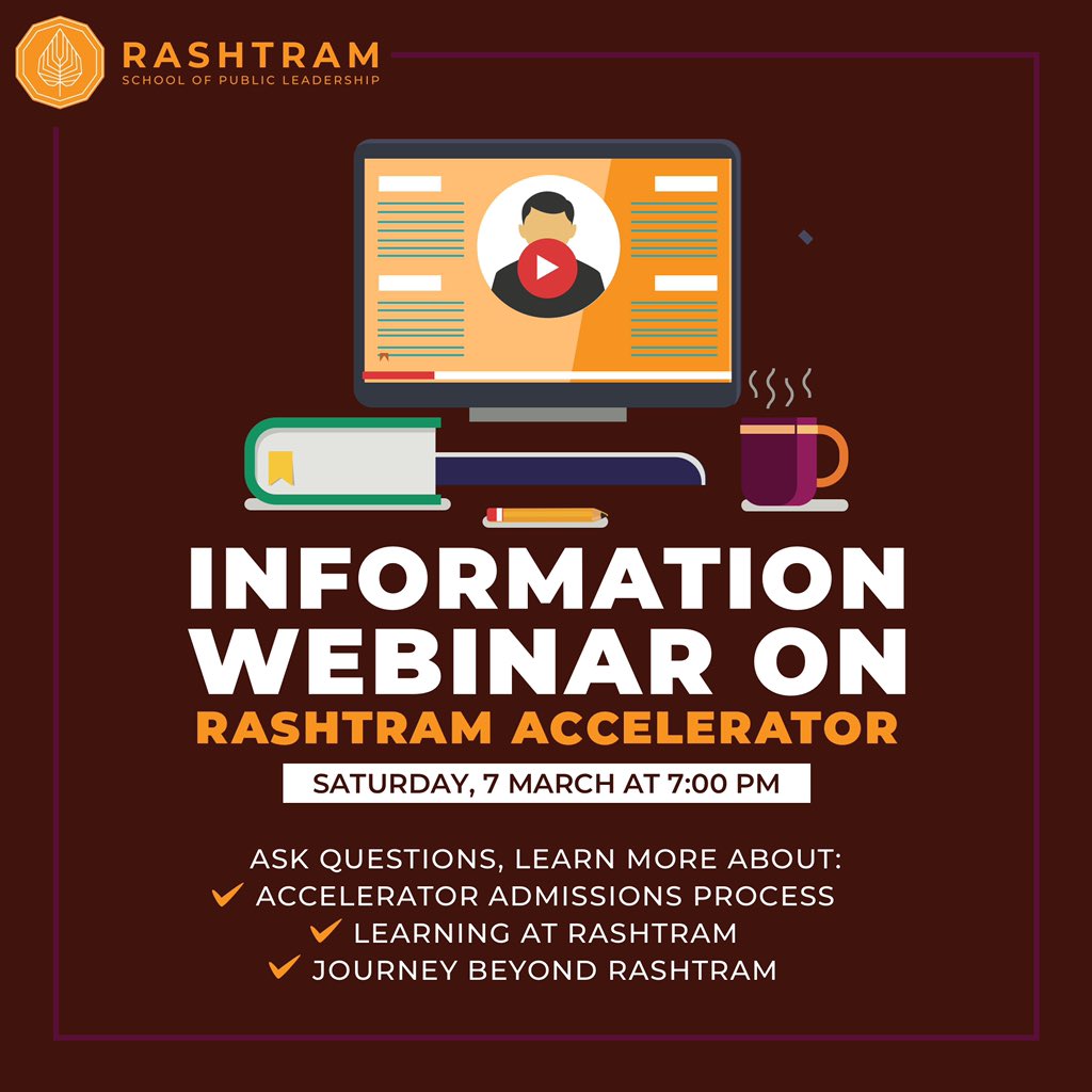 rashtramspl's tweet photo. Want help with the admissions process? Want to understand more about career paths after Rashtram? Sign up for the 3rd #RashtramAccelerator Information Webinar taking place on March 7, Saturday, at 7 PM!
You can sign up for the webinar here: https://t.co/gFZRjRMiZe https://t.co/mvBycQtr8H