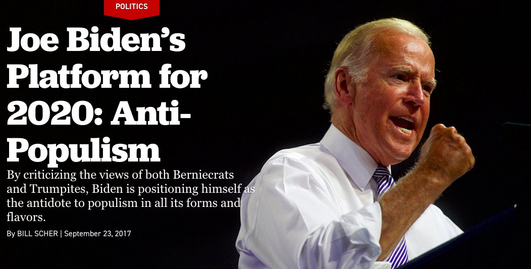 Though before then, back in 2017, I explored the potential of a Biden candidacy based on "anti-populism"  https://www.politico.com/magazine/story/2017/09/23/joe-biden-president-2020-anti-populism-215638