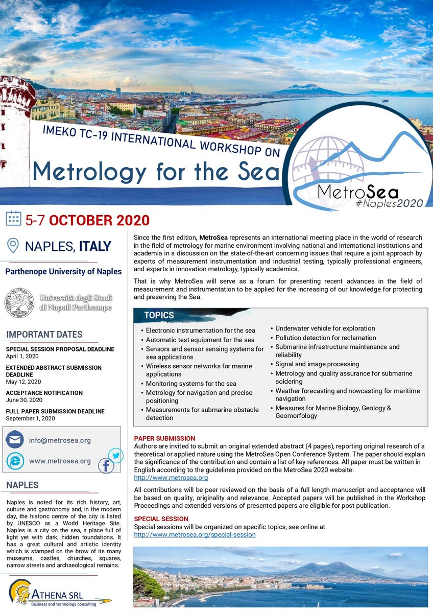 Dear colleague,
Join us for the 2020 IMEKO TC-19 International Workshop on Metrology for the Sea to be held October 5-7, 2020 in Naples.
#MetroSea2020

metrosea.org/files/email/ca…