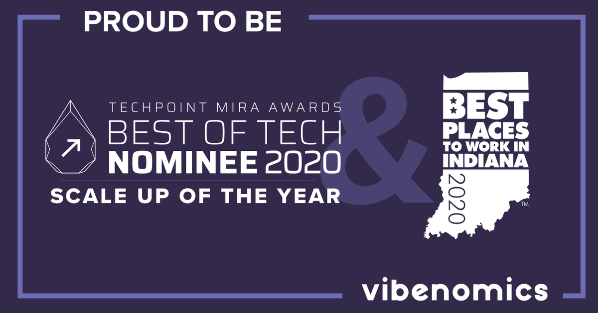 Vibenomics's tweet photo. Good news &amp; good vibes have been abundant lately! Read the latest post from @VibenomicsCEO about our  @TechPointInd #MiraAwards nomination and selection as an @IndyChamber "Best Places to Work in Indiana" 🏆🎉 
https://t.co/FXrztonM62 https://t.co/TVGf3mMjHO
