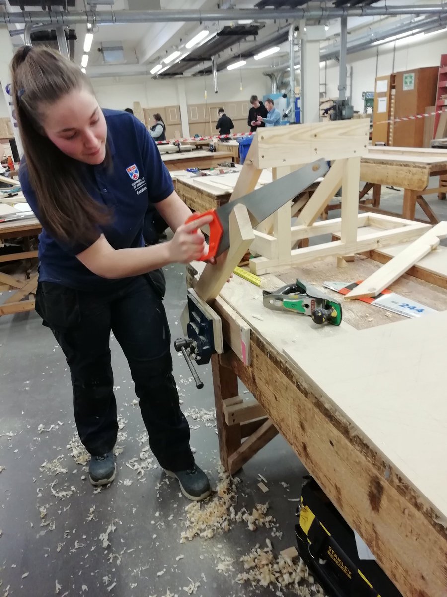 KDuncanCITB's tweet photo. #ScotAppWeek20 #CITBjoiner apprentices taking part in Cross Campus Competition @ #D&amp;A Kingsway college. Well done everyone and congratulations to Rowan Brown from S&amp;S Joiners. Students from #university of Andrews @Kate McCafferty @thomas grubb. https://t.co/CecYN9faJV