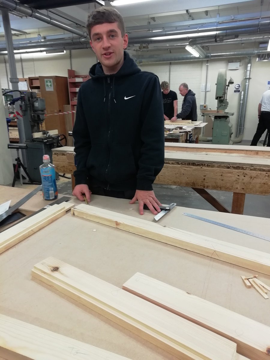 KDuncanCITB's tweet photo. #ScotAppWeek20 #CITBjoiner apprentices taking part in Cross Campus Competition @ #D&amp;A Kingsway college. Well done everyone and congratulations to Rowan Brown from S&amp;S Joiners. Students from #university of Andrews @Kate McCafferty @thomas grubb. https://t.co/CecYN9faJV
