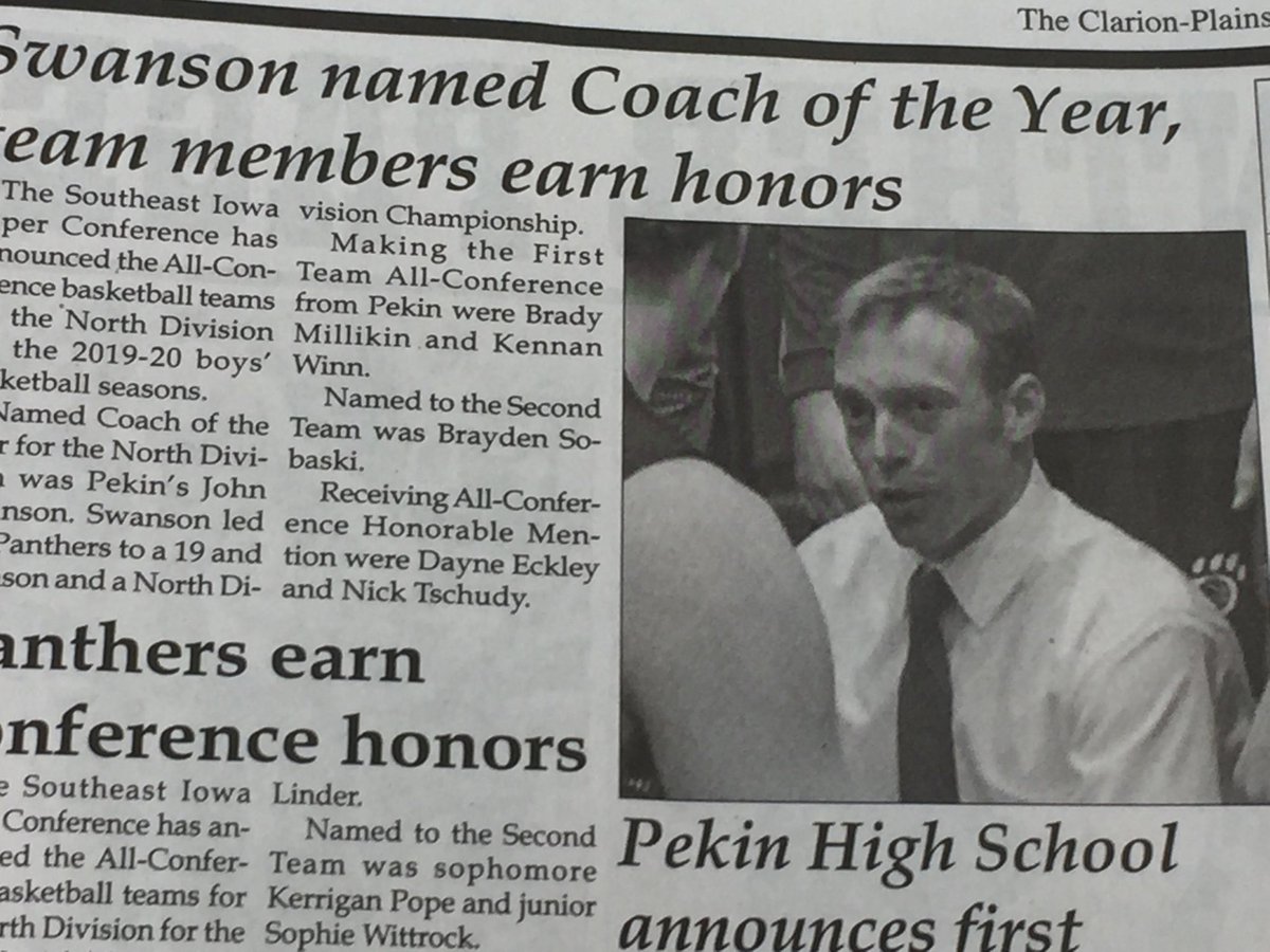 Pekinschool's tweet photo. Congratulations Coach Swanson in being named as the Coach of the Year for our conference.   Go Panthers! https://t.co/52buhyjbFU
