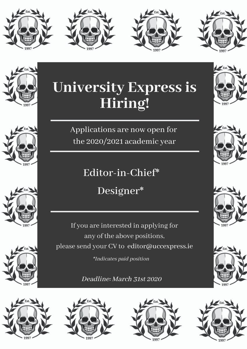 UCCExpress's tweet photo. We are hiring for next year! 

Get involved in student media. More positions to follow! Please RT! https://t.co/oDiIgxndfQ